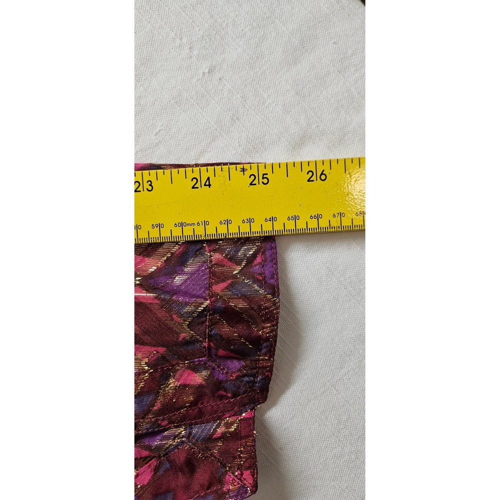 Tory Burch Metallic Geometric Diamond Print Tunic Blouse Burgundy Purple Size 10 - Picture 4 of 7